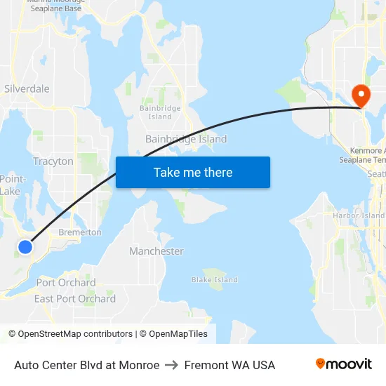 Auto Center Blvd at Monroe to Fremont WA USA map