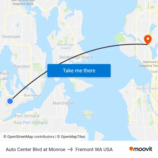Auto Center Blvd at Monroe to Fremont WA USA map