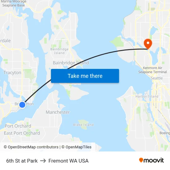 6th St at Park to Fremont WA USA map