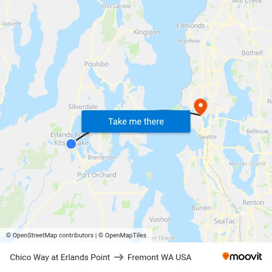 Chico Way at Erlands Point to Fremont WA USA map