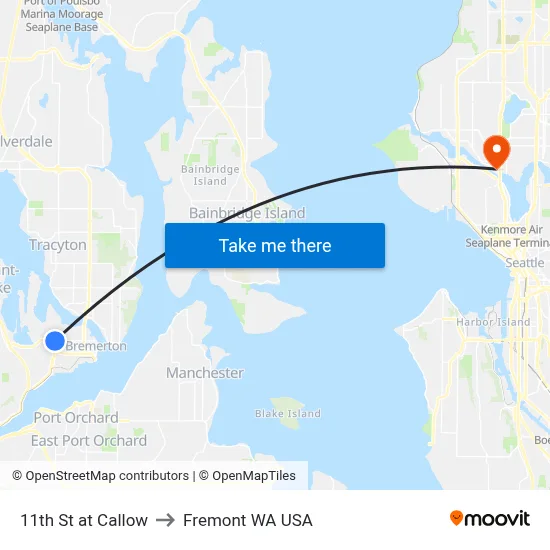 11th St at Callow to Fremont WA USA map