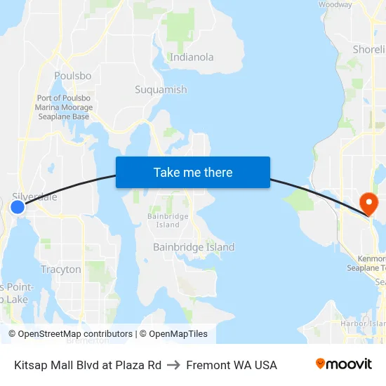Kitsap Mall Blvd at Plaza Rd to Fremont WA USA map