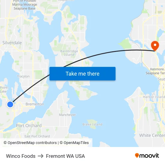 Winco Foods to Fremont WA USA map