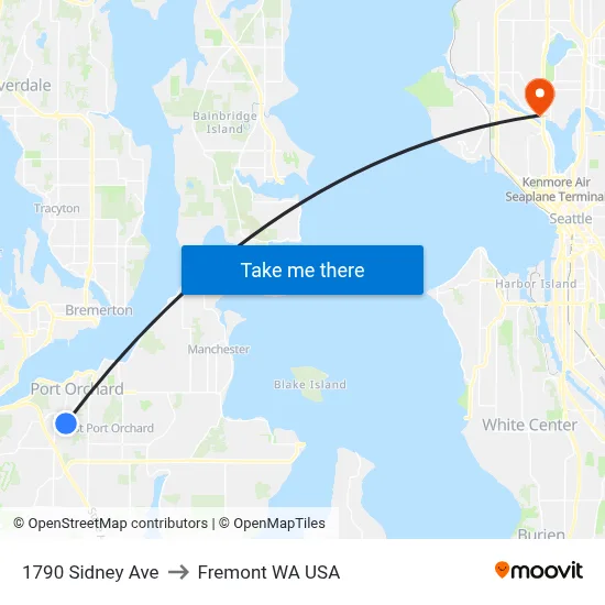 1790 Sidney Ave to Fremont WA USA map