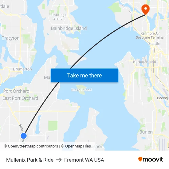 Mullenix Park & Ride to Fremont WA USA map