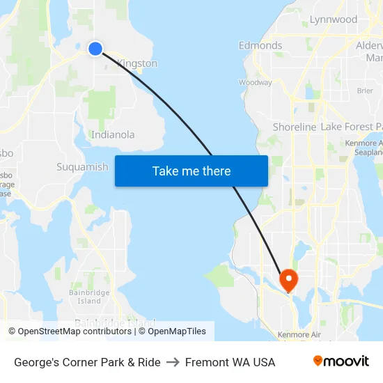 George's Corner Park & Ride to Fremont WA USA map