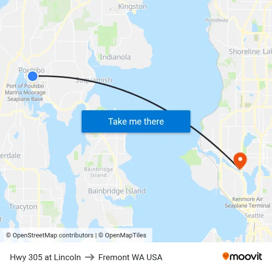 Hwy 305 at Lincoln to Fremont WA USA map
