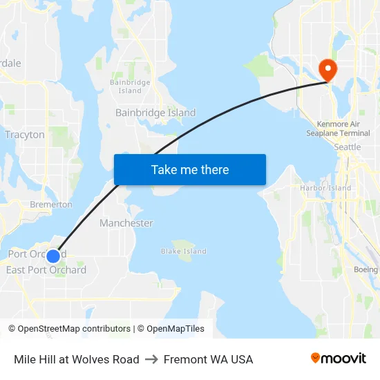 Mile Hill at Wolves Road to Fremont WA USA map