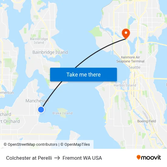 Colchester at Perelli to Fremont WA USA map