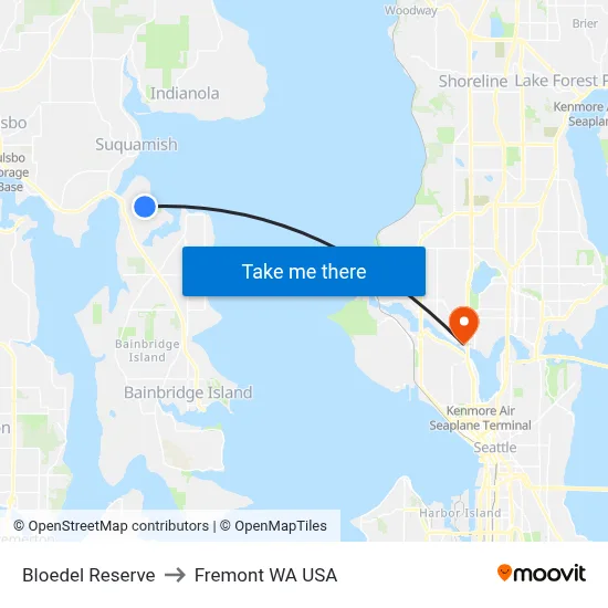 Bloedel Reserve to Fremont WA USA map