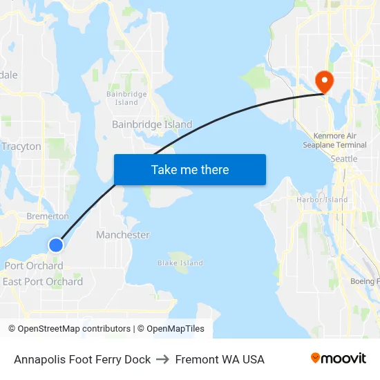Annapolis Foot Ferry Dock to Fremont WA USA map