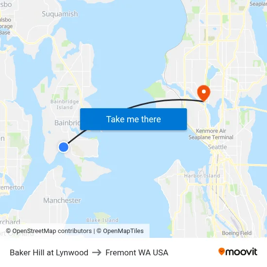 Baker Hill at Lynwood to Fremont WA USA map