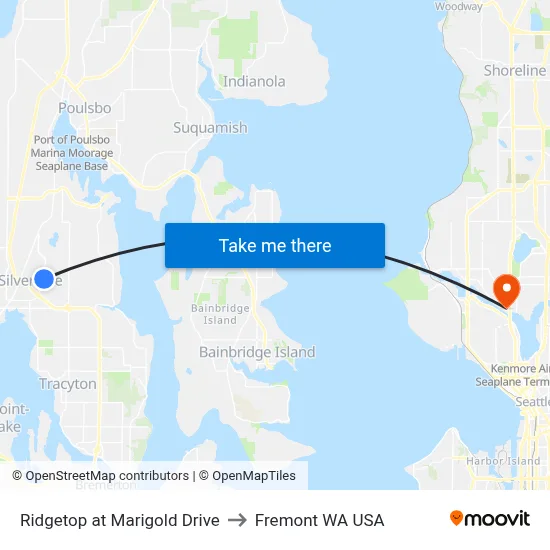 Ridgetop at Marigold Drive to Fremont WA USA map