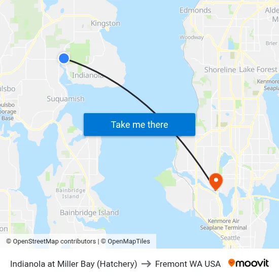 Indianola at Miller Bay (Hatchery) to Fremont WA USA map