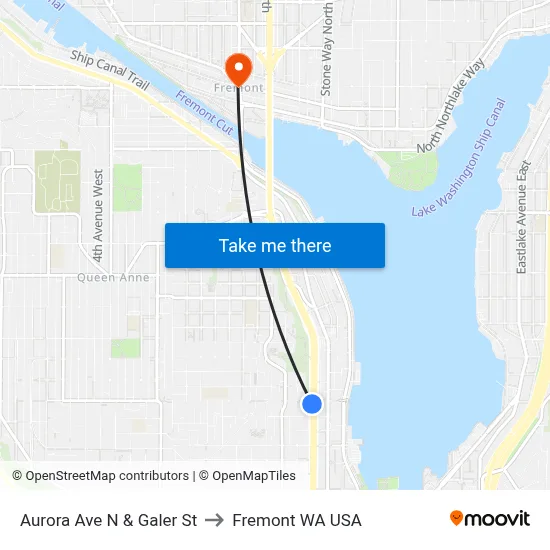 Aurora Ave N & Galer St to Fremont WA USA map