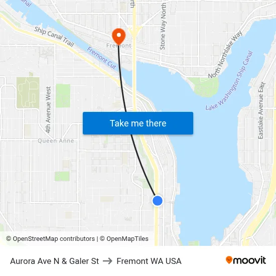Aurora Ave N & Galer St to Fremont WA USA map