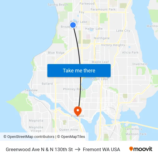 Greenwood Ave N & N 130th St to Fremont WA USA map