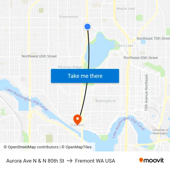 Aurora Ave N & N 80th St to Fremont WA USA map