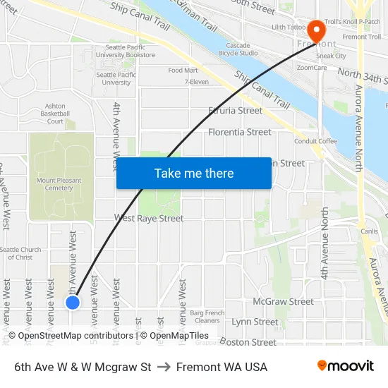 6th Ave W & W Mcgraw St to Fremont WA USA map