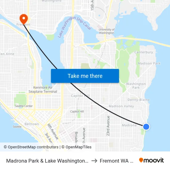Madrona Park & Lake Washington Blvd to Fremont WA USA map