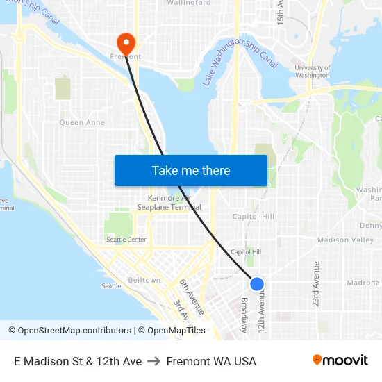 E Madison St & 12th Ave to Fremont WA USA map