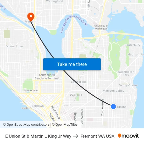 E Union St & Martin L King Jr Way to Fremont WA USA map