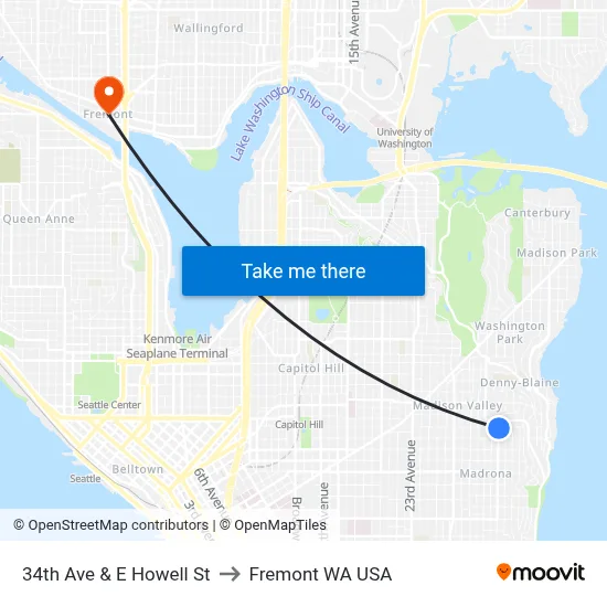 34th Ave & E Howell St to Fremont WA USA map