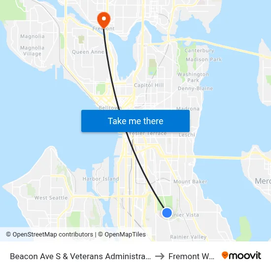 Beacon Ave S & Veterans Administration Hospital to Fremont WA USA map