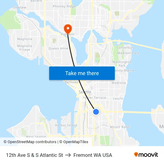 12th Ave S & S Atlantic St to Fremont WA USA map