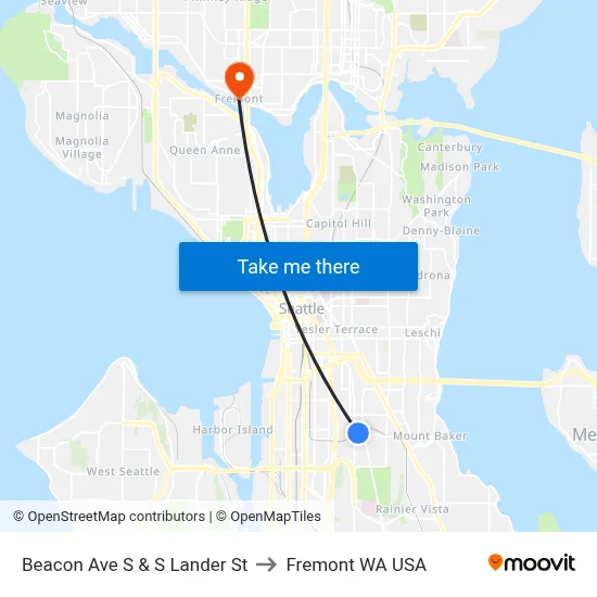 Beacon Ave S & S Lander St to Fremont WA USA map