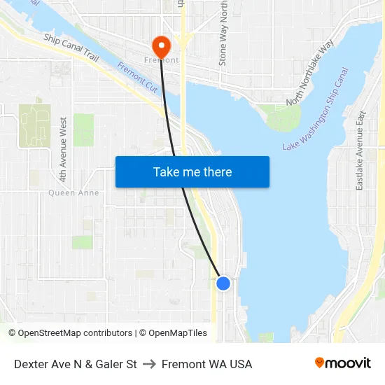 Dexter Ave N & Galer St to Fremont WA USA map