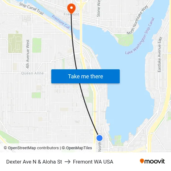 Dexter Ave N & Aloha St to Fremont WA USA map