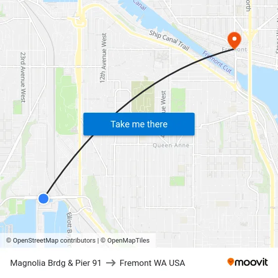 Magnolia Brdg & Pier 91 to Fremont WA USA map