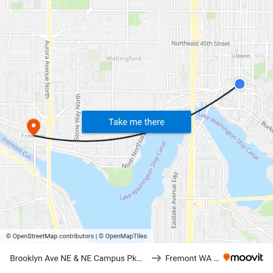 Brooklyn Ave NE & NE Campus Pkwy - Bay 3 to Fremont WA USA map