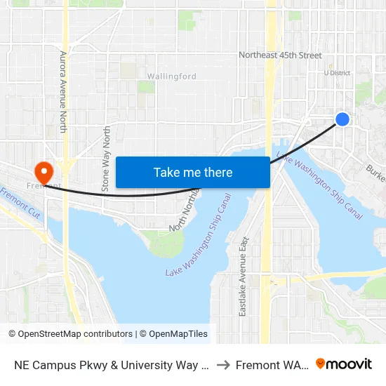 NE Campus Pkwy & University Way NE - Bay 2 to Fremont WA USA map