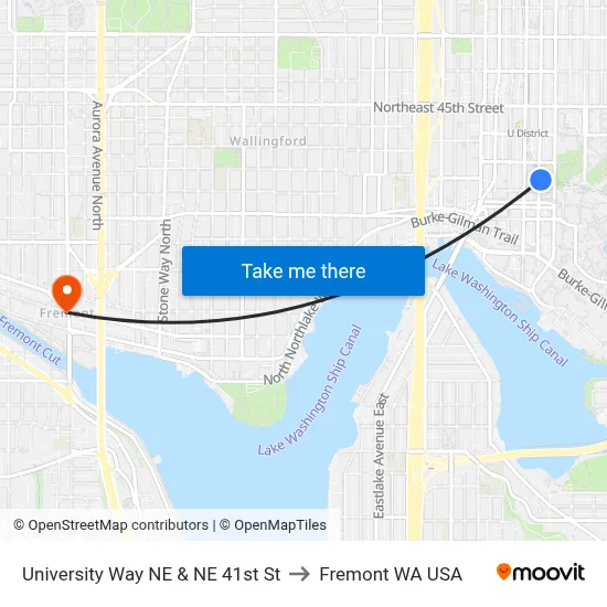 University Way NE & NE 41st St to Fremont WA USA map