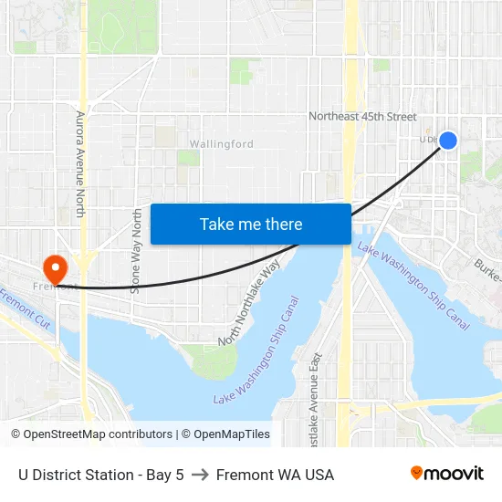 U District Station - Bay 5 to Fremont WA USA map
