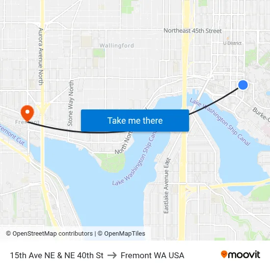 15th Ave NE & NE 40th St to Fremont WA USA map