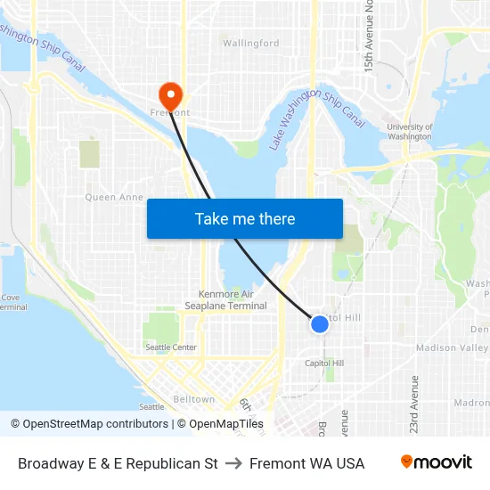 Broadway E & E Republican St to Fremont WA USA map