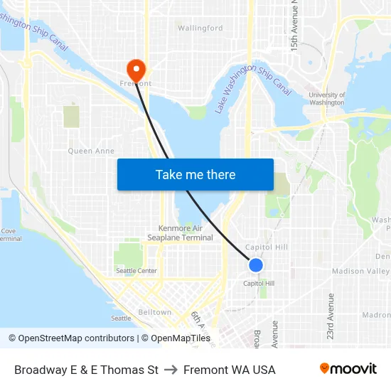 Broadway E & E Thomas St to Fremont WA USA map