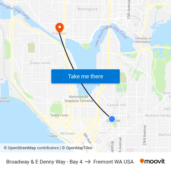 Broadway & E Denny Way - Bay 4 to Fremont WA USA map