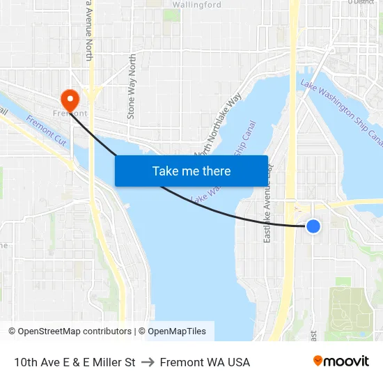 10th Ave E & E Miller St to Fremont WA USA map