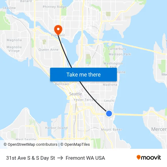 31st Ave S & S Day St to Fremont WA USA map