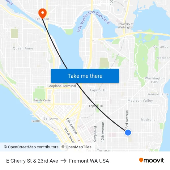 E Cherry St & 23rd Ave to Fremont WA USA map