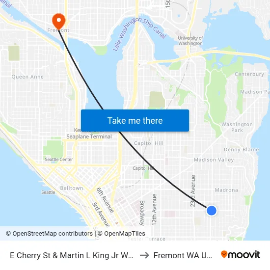 E Cherry St & Martin L King Jr Way to Fremont WA USA map