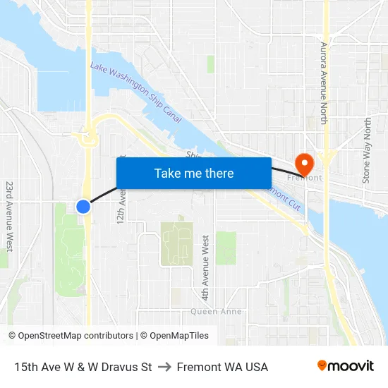 15th Ave W & W Dravus St to Fremont WA USA map