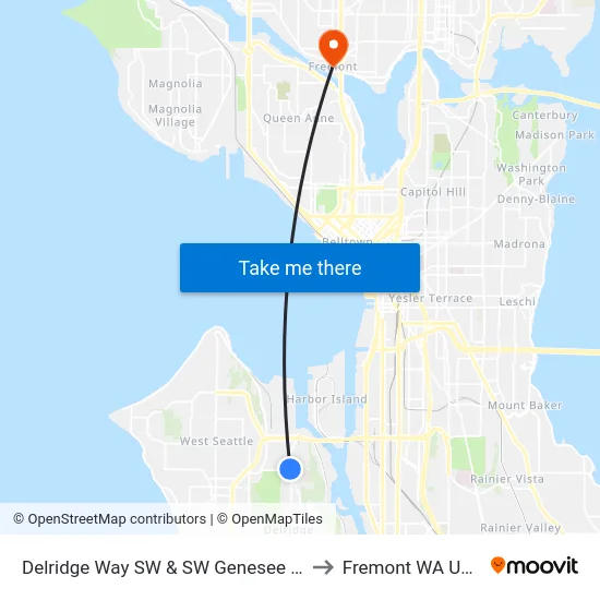 Delridge Way SW & SW Genesee St to Fremont WA USA map