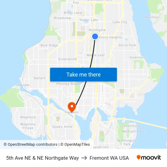 5th Ave NE & NE Northgate Way to Fremont WA USA map
