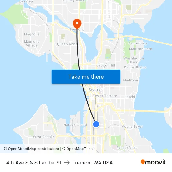 4th Ave S & S Lander St to Fremont WA USA map