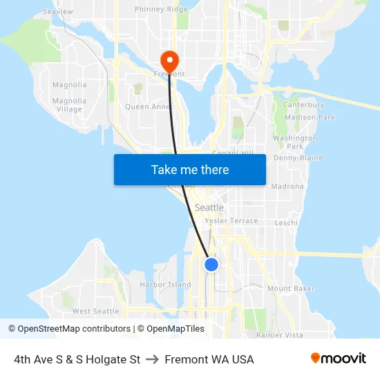 4th Ave S & S Holgate St to Fremont WA USA map